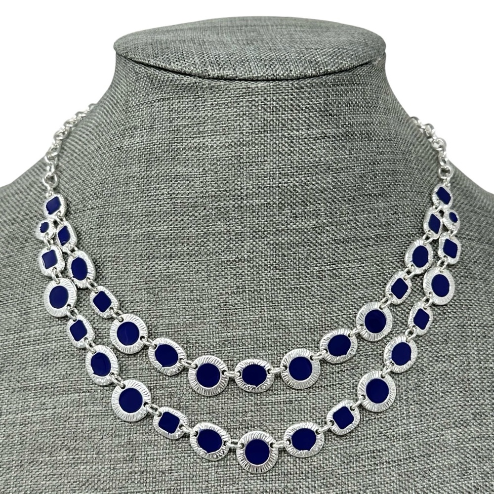 Vera Bradley Silver Tone Dark Blue Layered Necklace NWT
